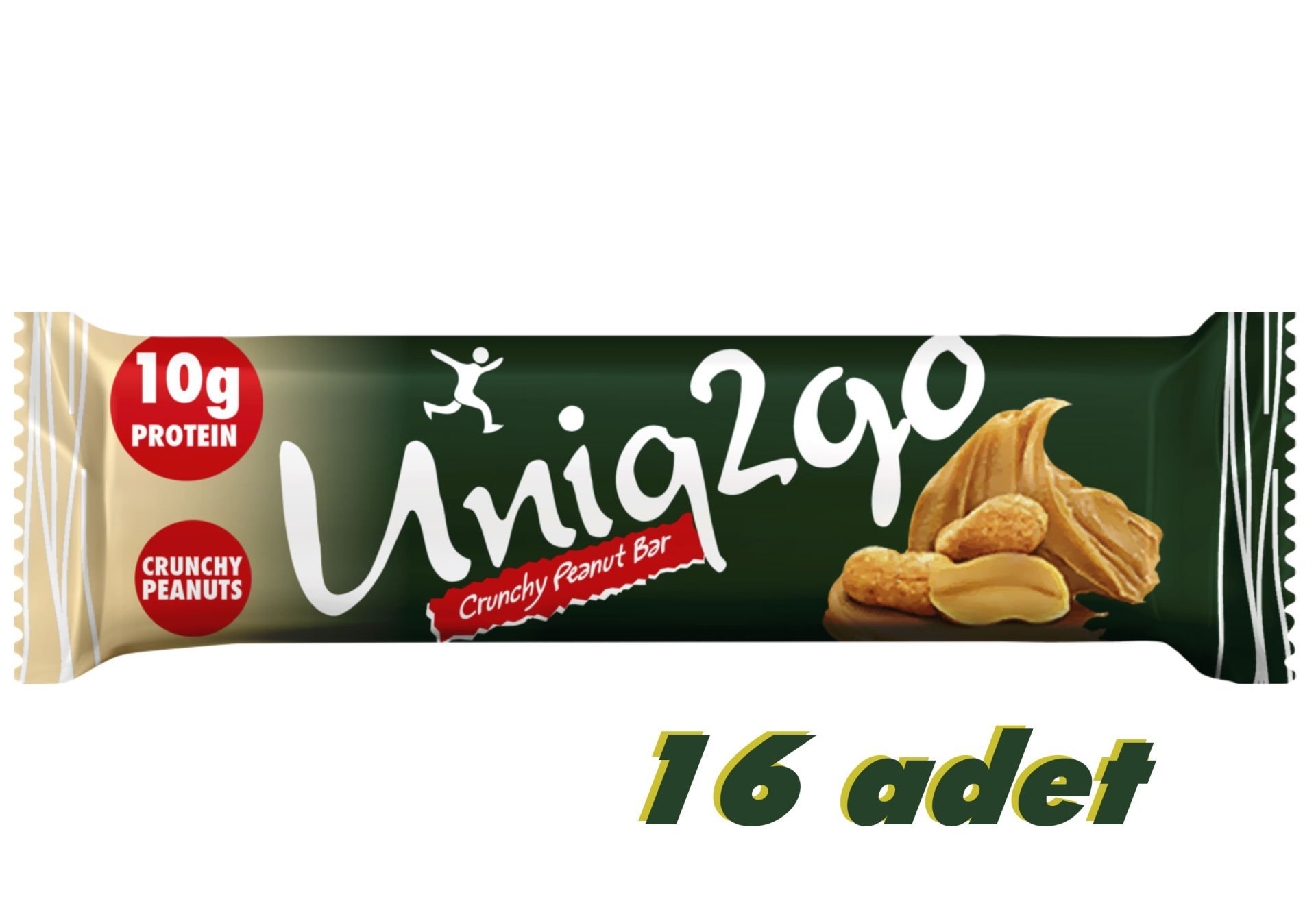 UNİQ2GO CRUNCHY MİDİ BAR FISTIK EZMELİ VE YER FISTIĞI PARÇACIKLI 16 LI PAKET