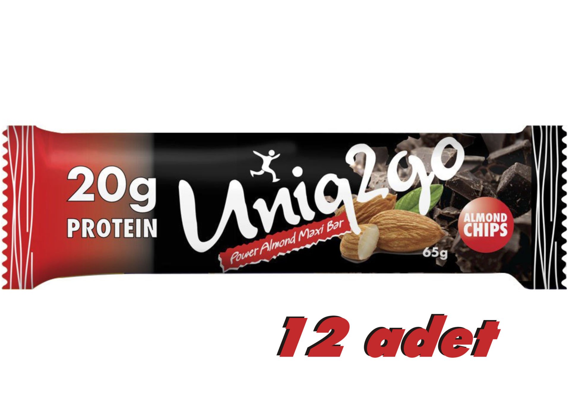 UNİQ2GO POWER ALMOND MAXİ BAR BADEMLİ (20G PROTEİN) 12 Lİ PAKET