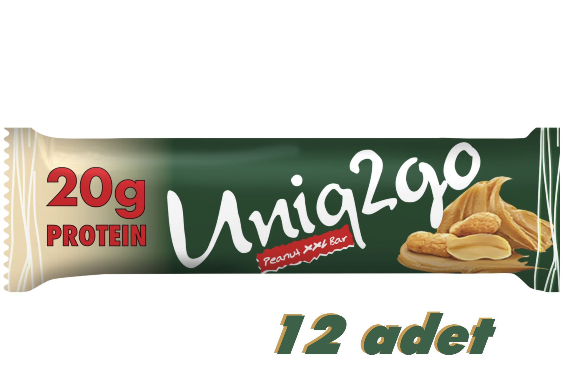 UNİQ2GO 67 G PEANUT XXL BAR YER FISTIĞI EZMELİ VE PARÇACIKLI (20G PROTEİN) 12 Lİ KUTU
